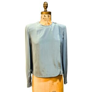 ARMANI MANI Vintage Size S/M Blue 100% Silk Asymmetrical Wrap Blouse – 1990s